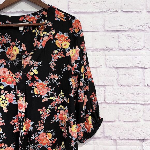 Woman Within Blouse Size 18/20 Floral Print V Neck 3/4 Sleeve Tunic Top Casual - Picture 3 of 11